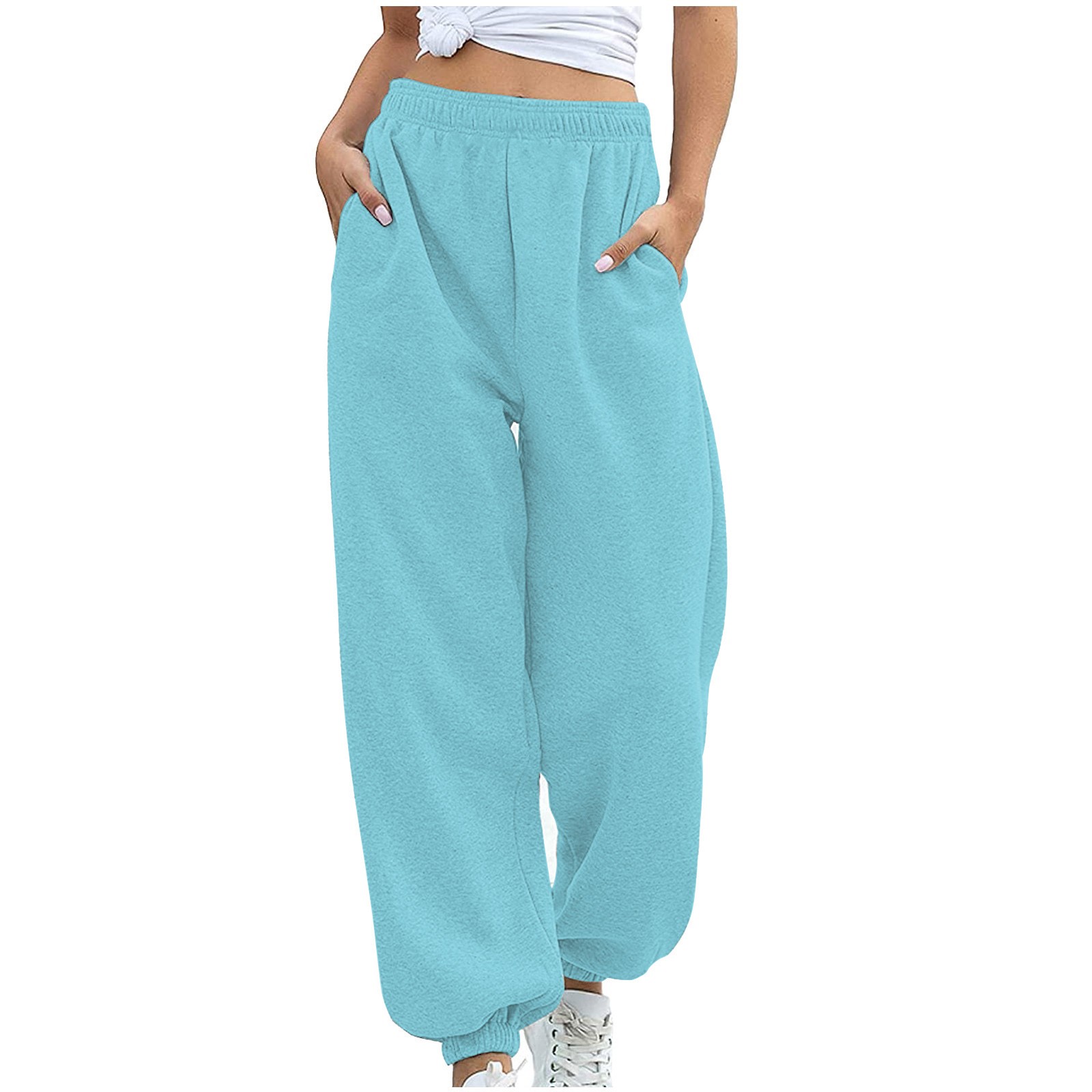 thumbnail image 1 of Pantalones de yoga de cintura alta con bolsillos para mujer - Pantalones de poliéster/spandex - Cómodos para hacer ejercicio/uso informal - Tallas S-XXL, 1 of 8